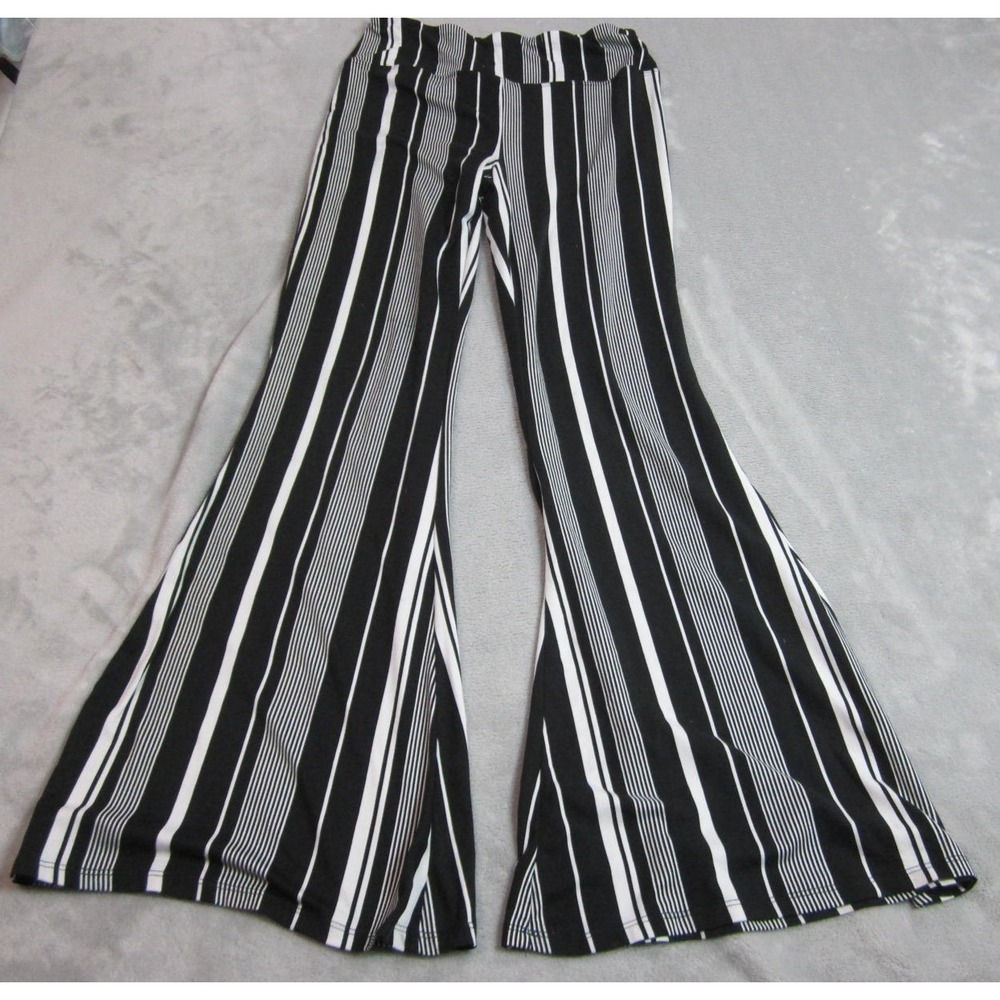 eye Candy Flare Pants Women's LG  Black White Striped  Stretch Y2K Festival